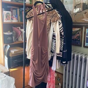 SHEIN ruched backless halter dress